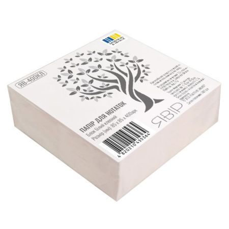 Блок паперу для нотаток 85х85мм 400 арк клеєний, білий Явір